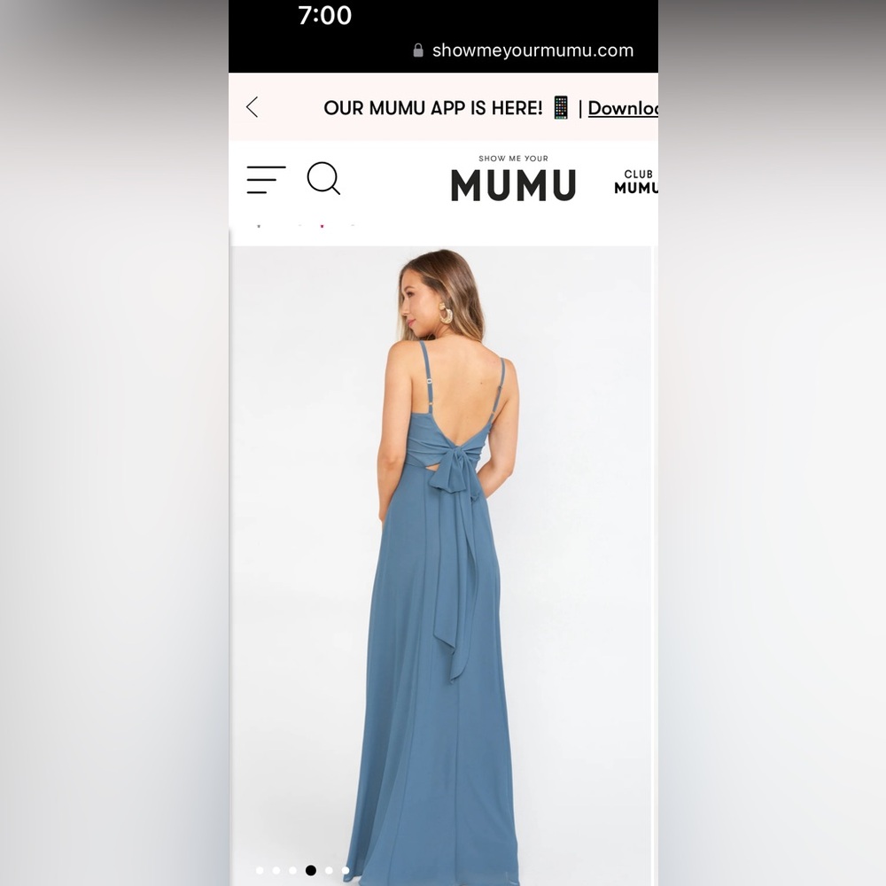 Show me your mumu slate blue chiffon bridesmaid dress!
